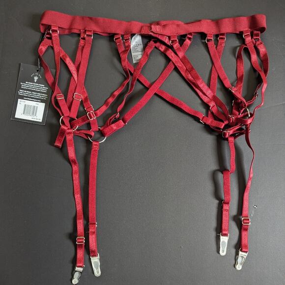 Thistle And Spire Strapped In Ruby Red Strappy Sexy Garter Belt L NWT - Picture 2 of 4